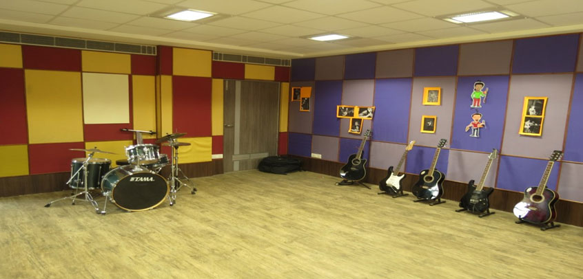 the image shows different muscial instruments in music room,best school in delhi
