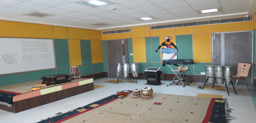 the image shows different muscial instruments in music room,best school in delhi
